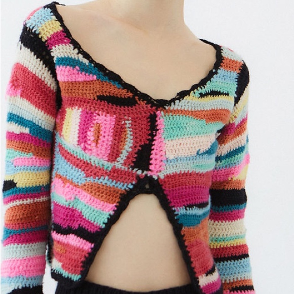 TACH Multicolor “Capella” Striped Crochet Crop Top